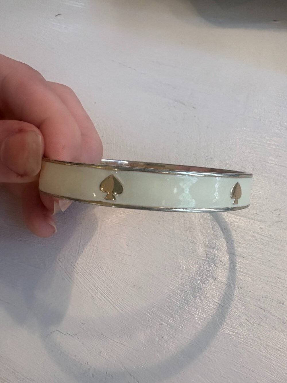 Kate Spade New York White Enamel Gold Spade Bangle Bracelet